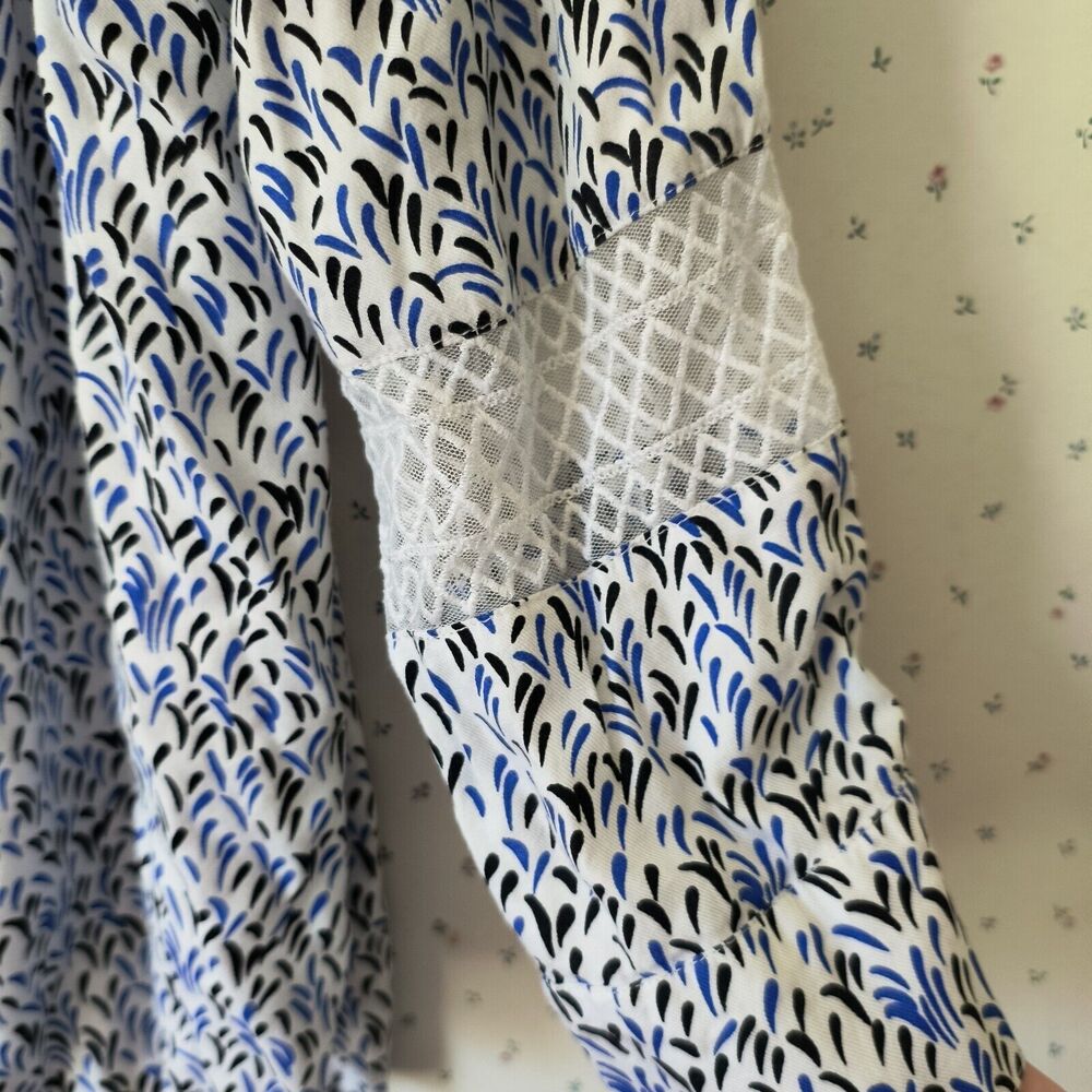 Lane Bryant Peasant Top Women 18/20 Black Blue White Print V Neck High Low Tunic - Picture 5 of 14
